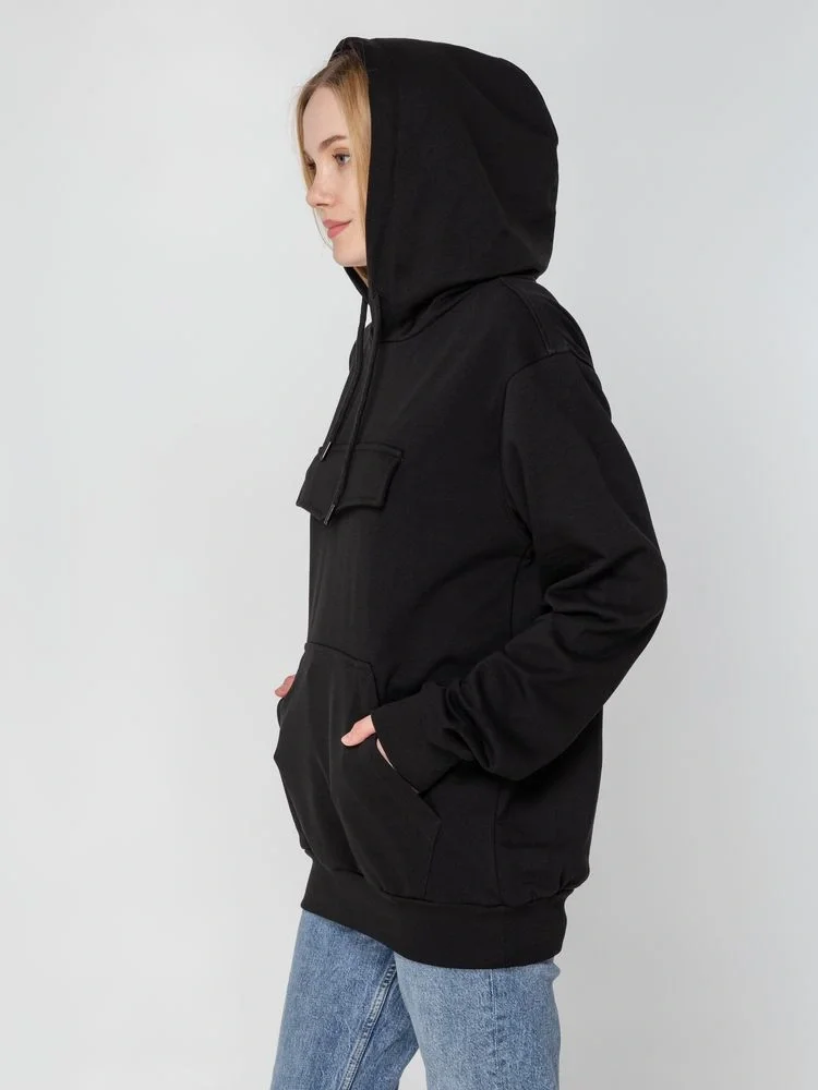 Худи унисекс с карманом на груди Chest Pocket, черное - фото 10