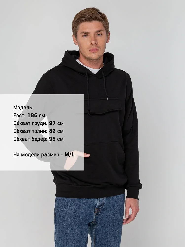 Худи унисекс с карманом на груди Chest Pocket, черное - фото 12