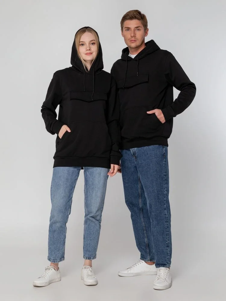 Худи унисекс с карманом на груди Chest Pocket, черное - фото 15