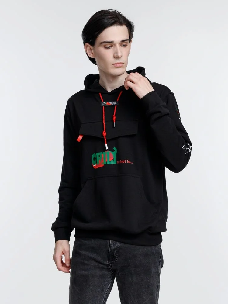 Худи унисекс с карманом на груди Chest Pocket, черное - фото 16