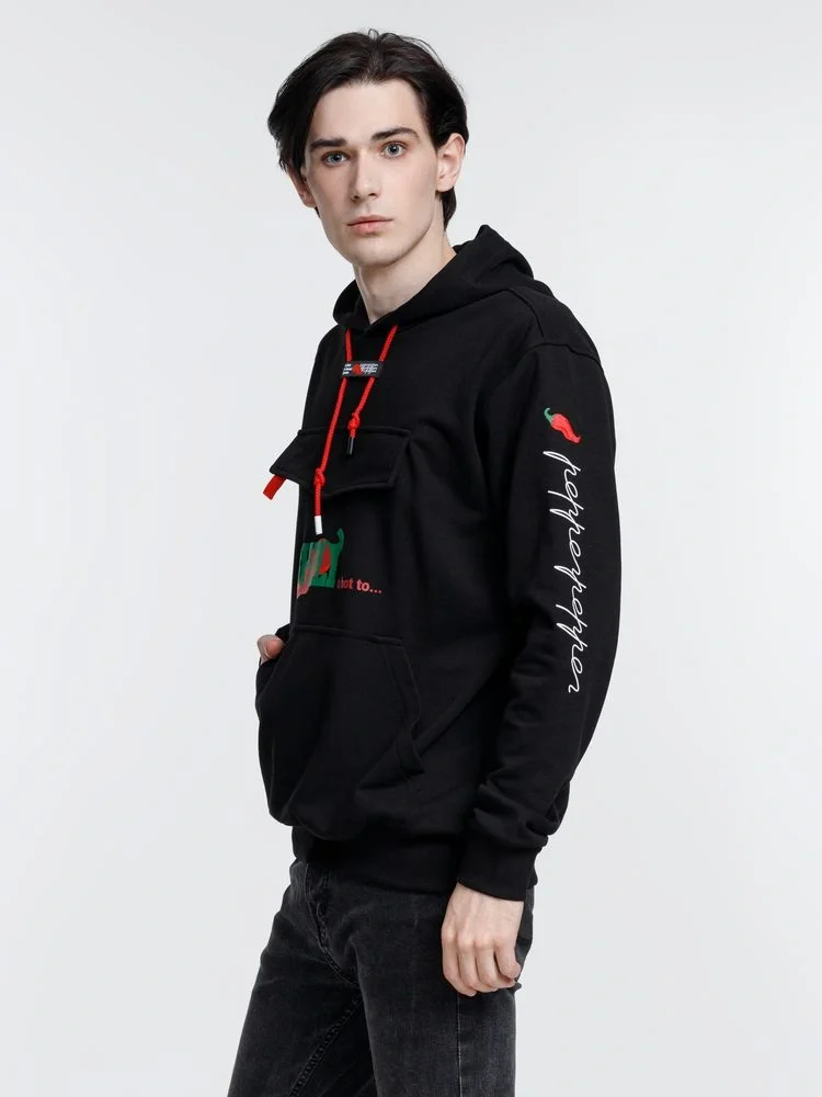 Худи унисекс с карманом на груди Chest Pocket, черное - фото 17