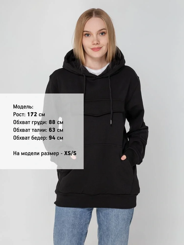 Худи унисекс с карманом на груди Chest Pocket, черное - фото 7