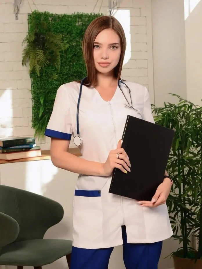 Костюм женский "Есения" белый с васильком - фото 10