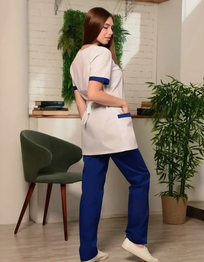 Костюм женский "Есения" белый с васильком - фото 5