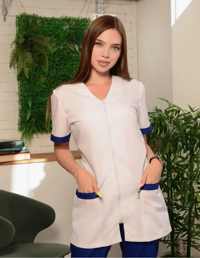 Костюм женский "Есения" белый с васильком - фото 7