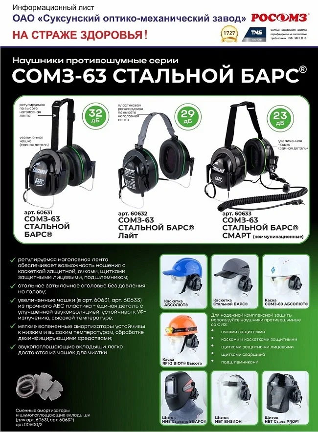 Наушники под каску СОМЗ-63 Стальной БАРС SNR 32 дБ (60631) - фото 6