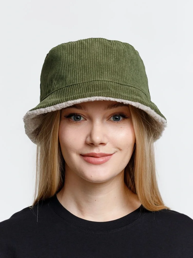 Панама Bucket двусторонняя утепленная, хаки с бежевым - фото 4