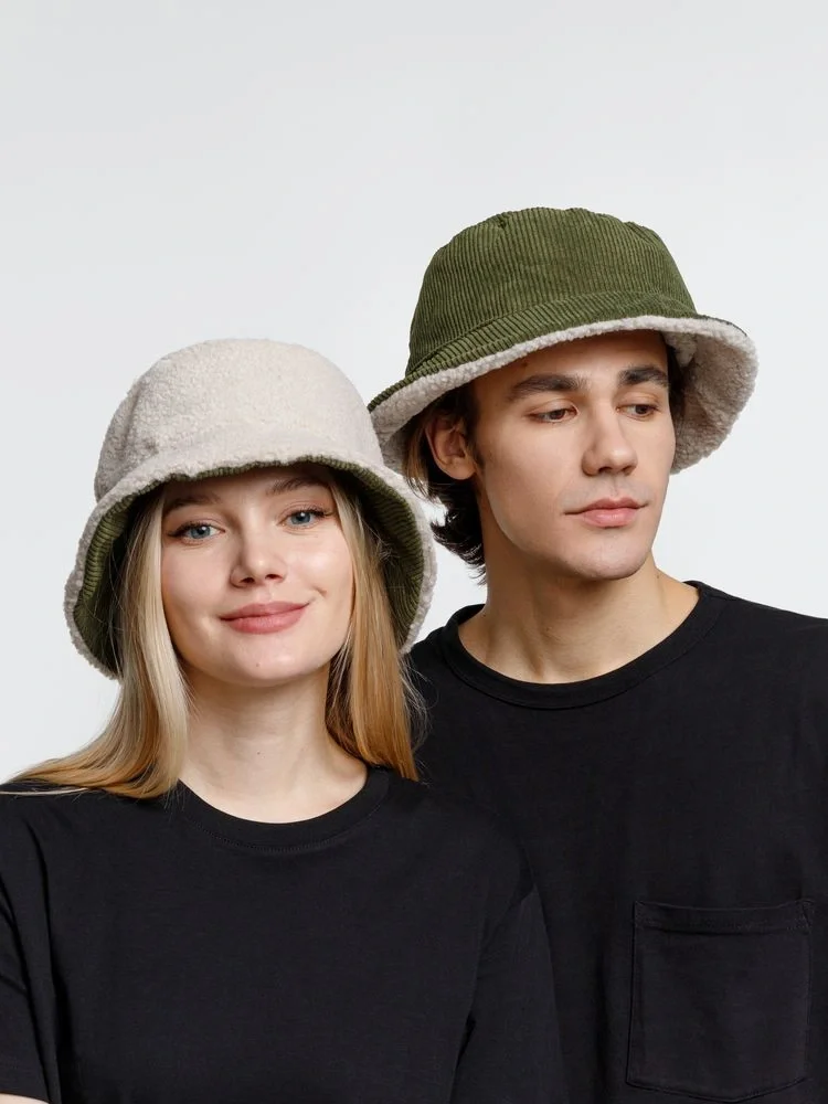 Панама Bucket двусторонняя утепленная, хаки с бежевым - фото 8