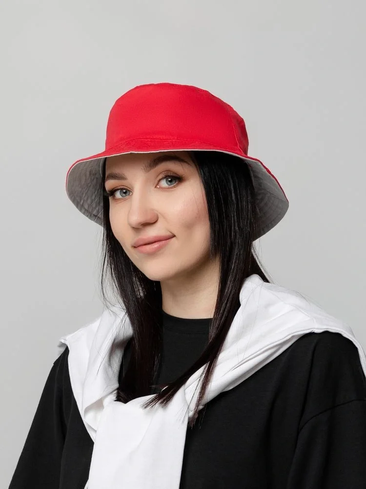 Панама Summer двусторонняя, красная с серым - фото 5