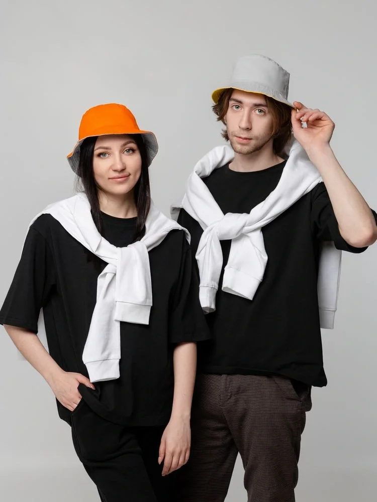 Панама Summer двусторонняя, оранжевая с серым - фото 7