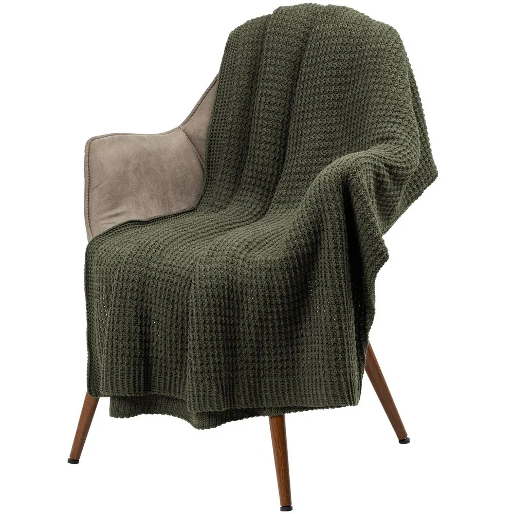 Плед Lattice, зеленый меланж (оливковый) 130х200 см - фото 3