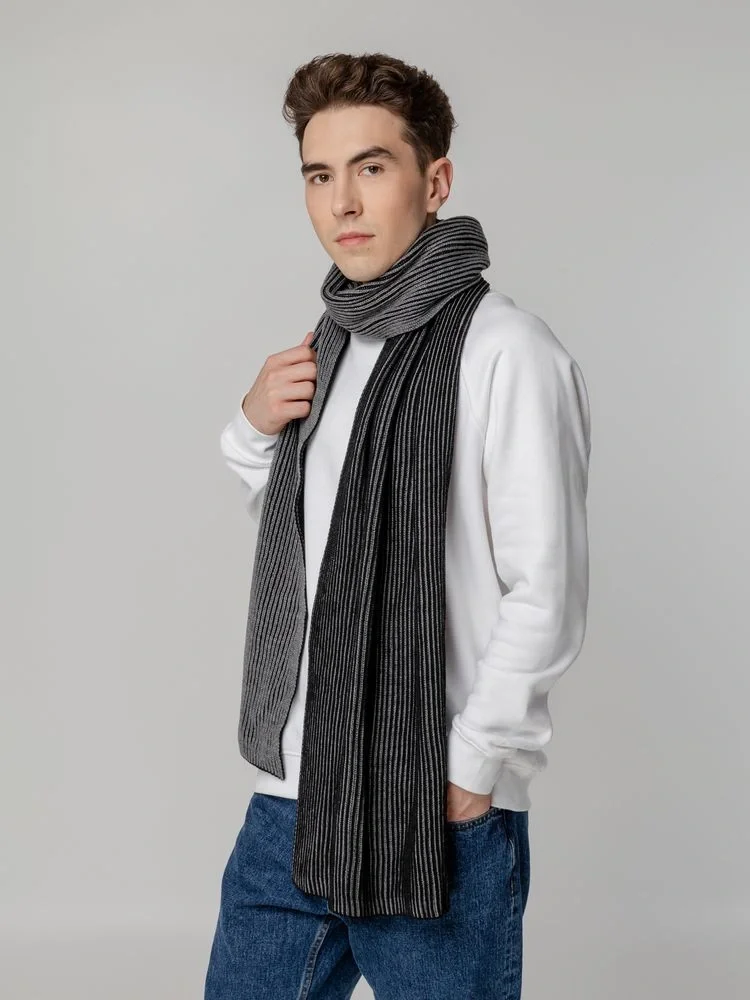 Шарф Nobilis, черный с серым меланжем - фото 6