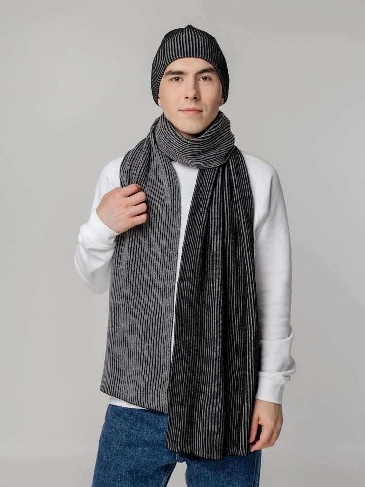 Шарф Nobilis, черный с серым меланжем - фото 7