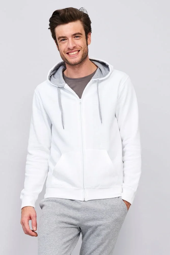 Толстовка мужская на молнии Soul Men 290 с контрастным капюшоном, белая - фото 7