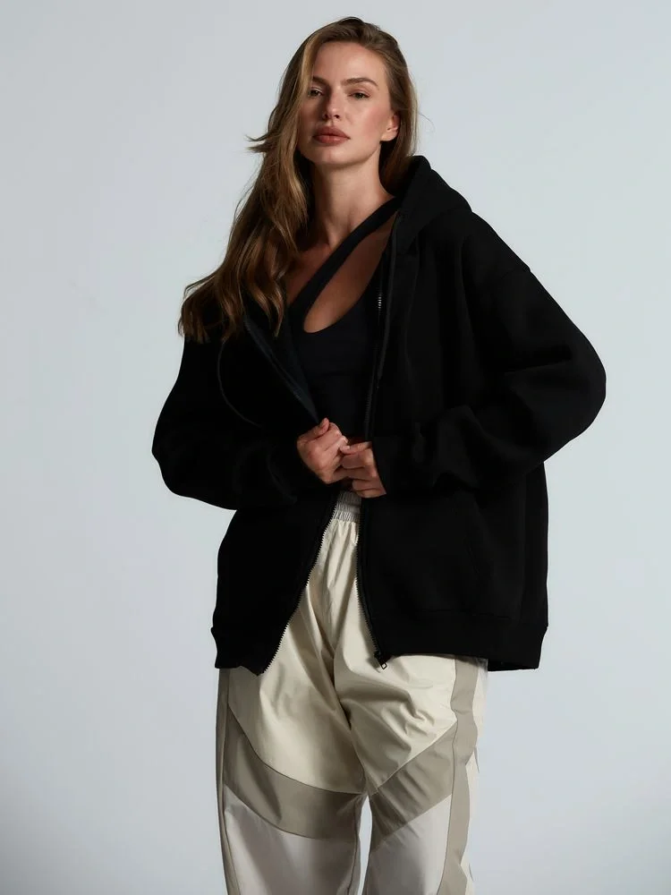 Толстовка унисекс оверсайз Zippy, черная - фото 6