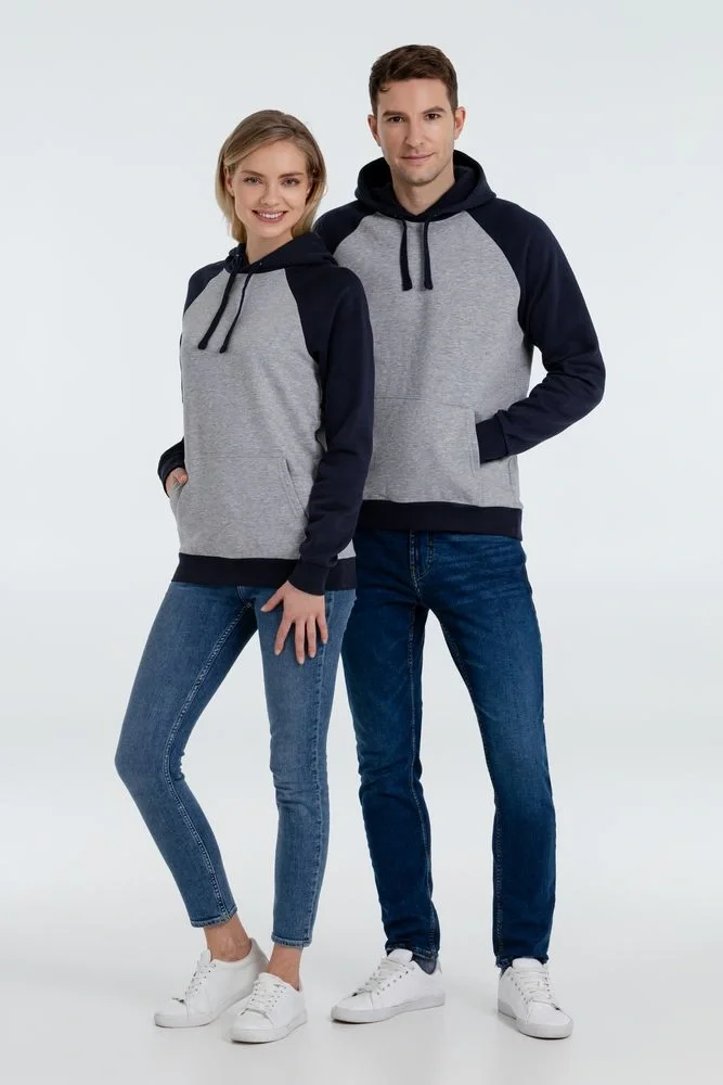 Толстовка унисекс Seattle, серый меланж c темно-синим - фото 11