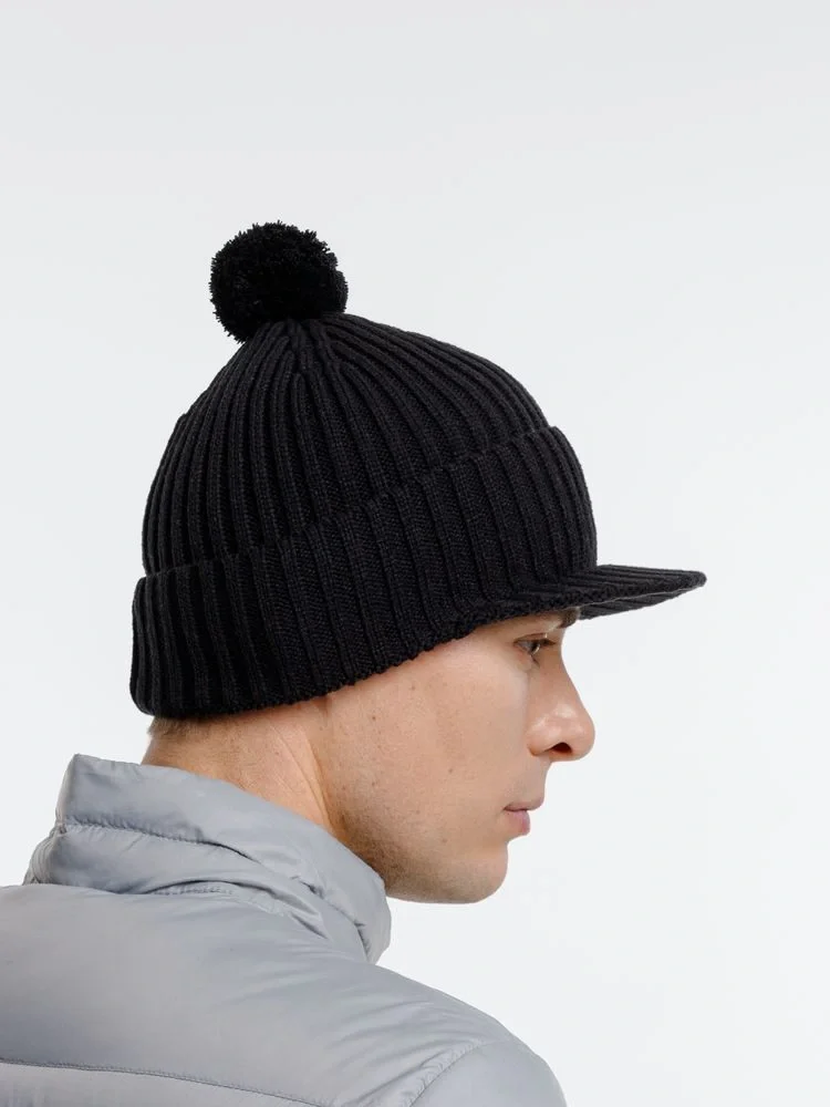 Вязаная шапка с козырьком Peaky, черная - фото 8