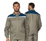 Костюм мужской летний "Профессионал 2 СОП" серо-бежевый/синий (куртка и полукомбинезон) - фото 1