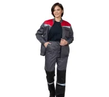 Костюм женский "Профессионал" серый/красный/чёрный (куртка и брюки) - фото 3