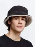 Панама Bucket двусторонняя утепленная, темно-серая с бежевым - фото 4