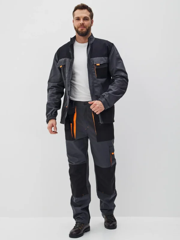 Костюм Босфор (брюки+куртка) хлопок 100%, черный/серый