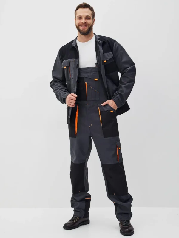 Костюм Босфор (полукомбинезон+куртка) хлопок 100%, черный/серый