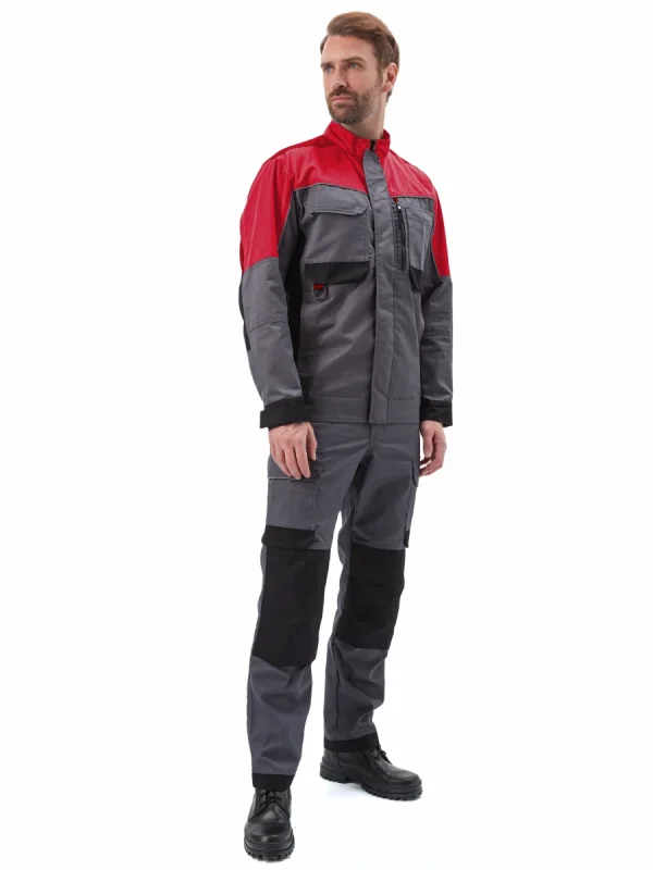 Костюм "ГОРОД" куртка/брюки, цвет: Т.СЕРЫЙ/ЧЕРНЫЙ/КРАСНЫЙ