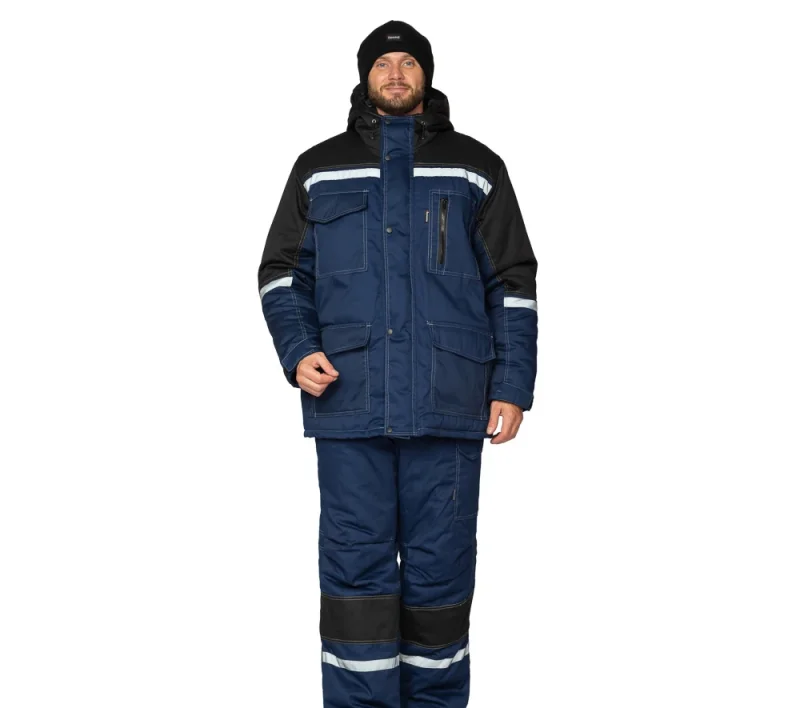 Костюм мужской утеплённый "Азимут" синий/чёрный (куртка и брюки)