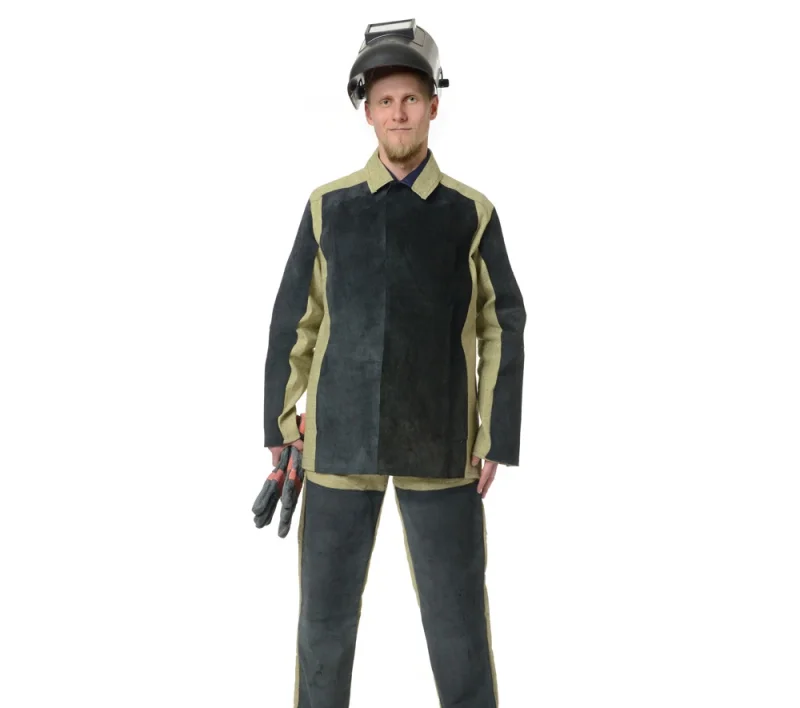 Костюм сварщика чёрный/бежевый со спилком площадью покрытия 2,3 м² (куртка и брюки)
