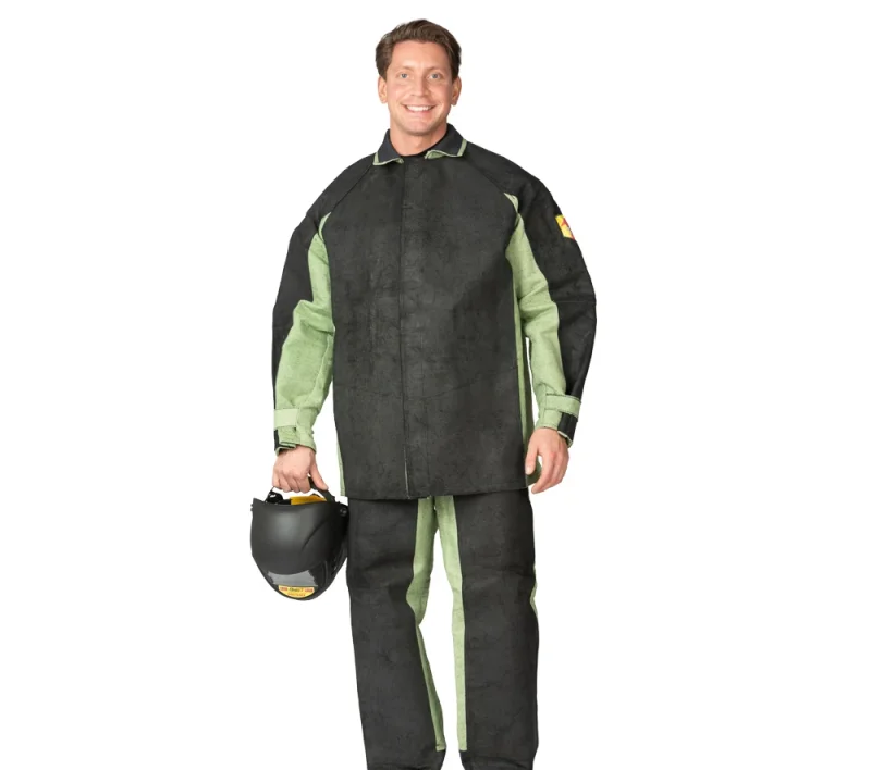 Костюм сварщика "Люкс" 2 класса чёрный/хаки со спилком площадью 2,3 м² (куртка и брюки)