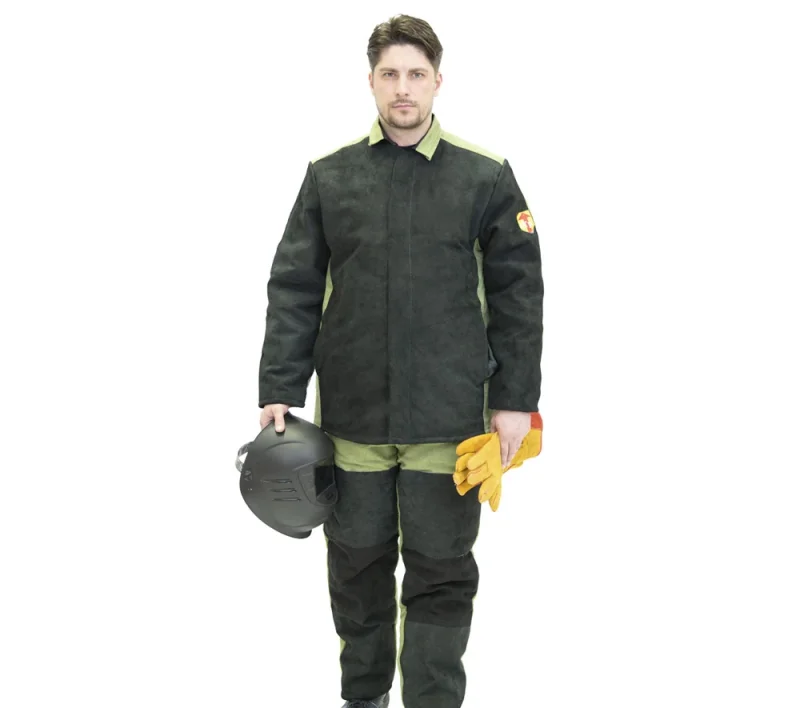 Костюм сварщика утеплённый со спилком чёрный/хаки (2,3 м²) (куртка и брюки)