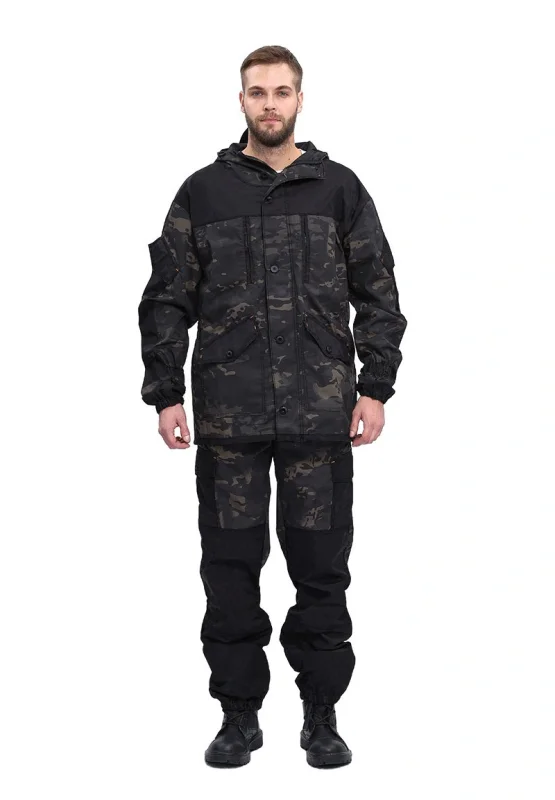 Костюм мужской "ГОРКА-М" куртка/брюки, цвет: кмф "Черный/Черный", ткань Рип-стоп