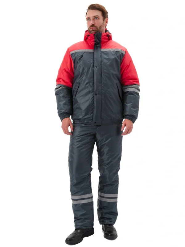 Костюм зимний "СТИМ" куртка/полукомб. цвет: т.серый/красный