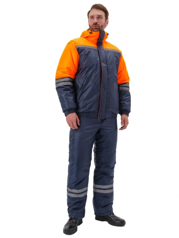 Костюм зимний "СТИМ" куртка/полукомб. цвет: т.синий/оранжевый