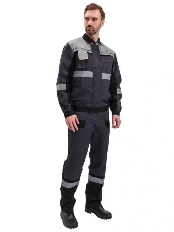 Костюм мужской "Виватный" летний с полукомбинезоном Т.СЕРЫЙ/ЧЁРНЫЙ/СВ.СЕРЫЙ