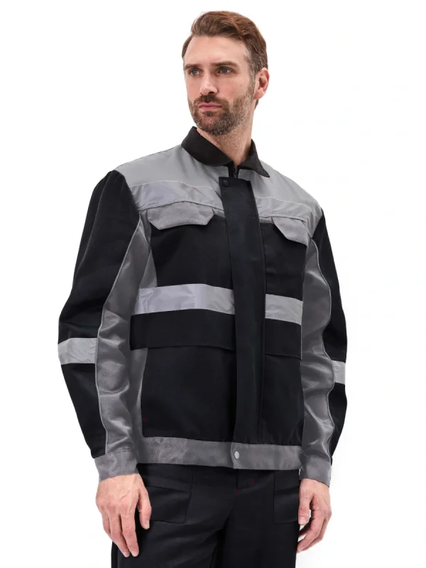 Костюм "РЕСПЕКТ" куртка/полукомб. цвет: ЧЕРНЫЙ/СЕРЫЙ