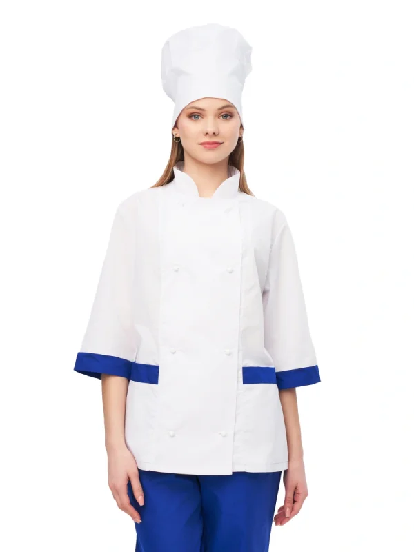 Костюм повара женский "Фламбе" белый с васильковым