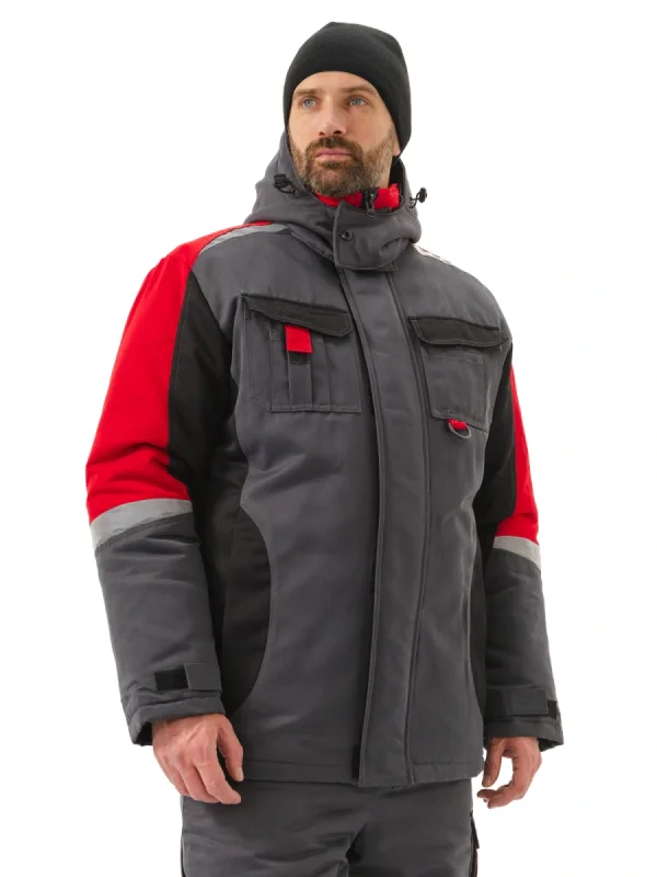 Костюм зимний "ВЕКТОР" куртка/полукомб, цвет:Т.СЕРЫЙ/ЧЕРНЫЙ/КРАСНЫЙ