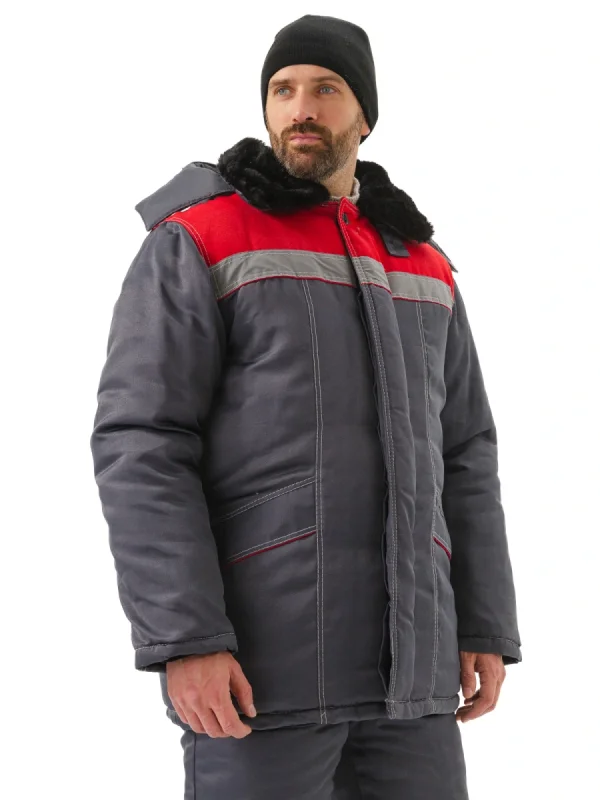 Костюм зимний "ВЬЮГА" куртка/полукомб. цвет: т.серый/красный