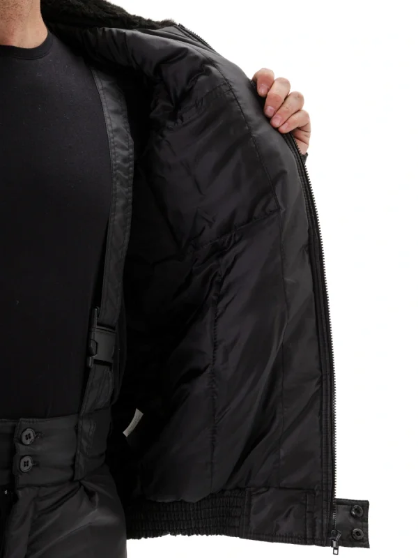 Куртка мужская на поясе "Охрана" зимняя черная (с капюшоном)