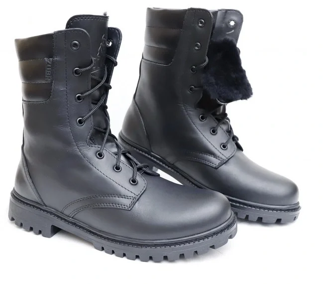 Ботинки с высоким берцем «ОМОН» на натуральном меху и резиновой подошве (АРТ.630) черные