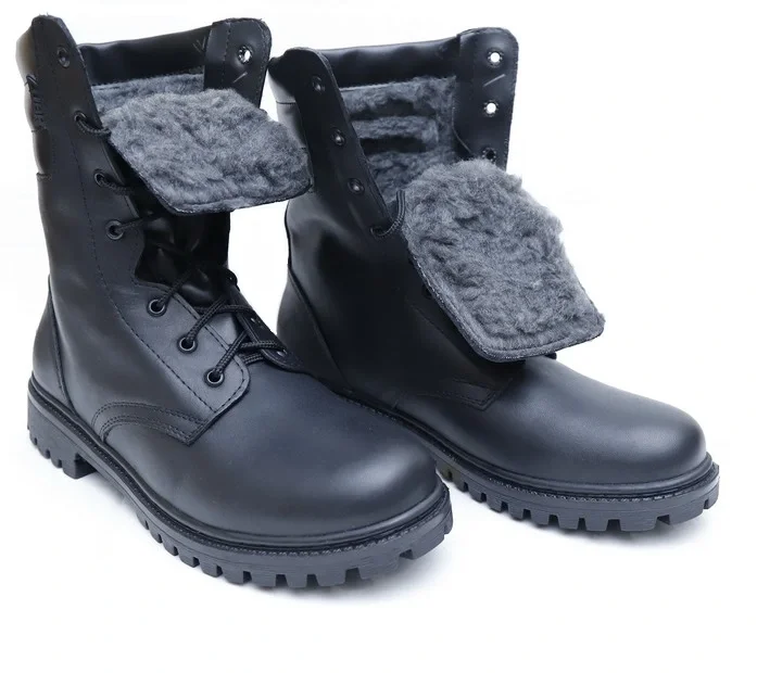Ботинки с высоким берцем «ОМОН» на шерстяном меху и резиновой подошве (АРТ.625) черные