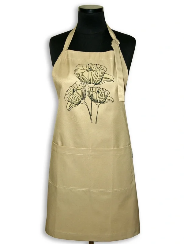 Фартук кухонный 85*69 см. MOGOTEX "Home Collection" с прямыми карманами декор 220 "МАК" бежевый