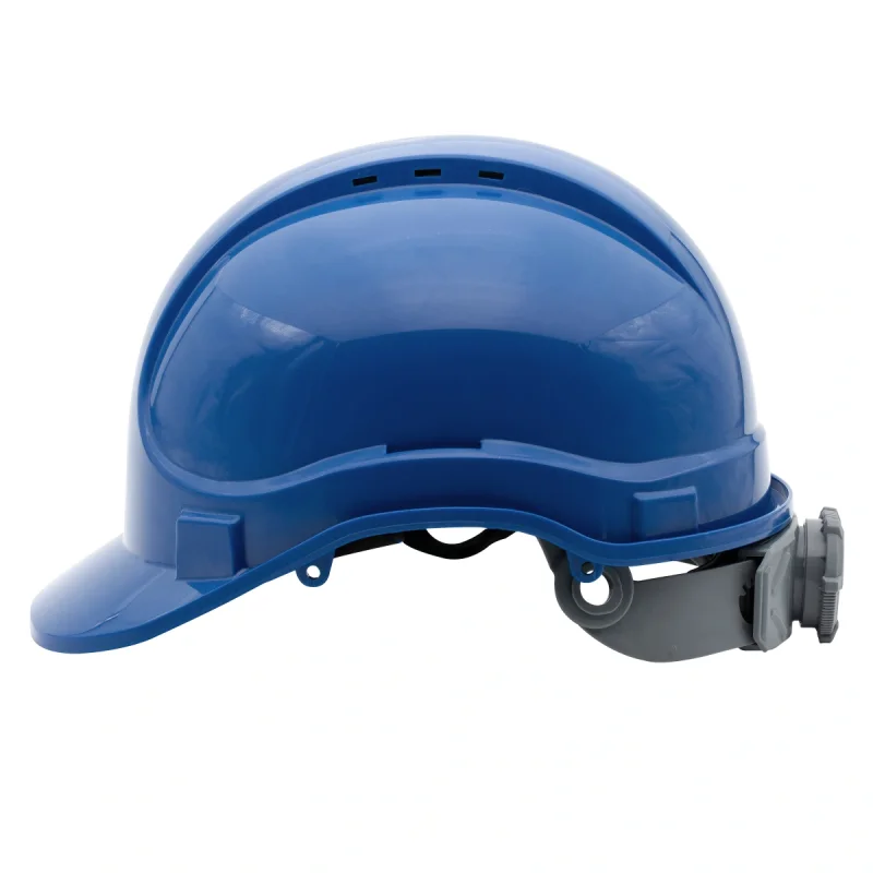 Каска защитная ЕЛАНПЛАСТ АЙ-ПРАЙМ ЭКСПЕРТ синяя (ленточное оголовье, храповый механизм)