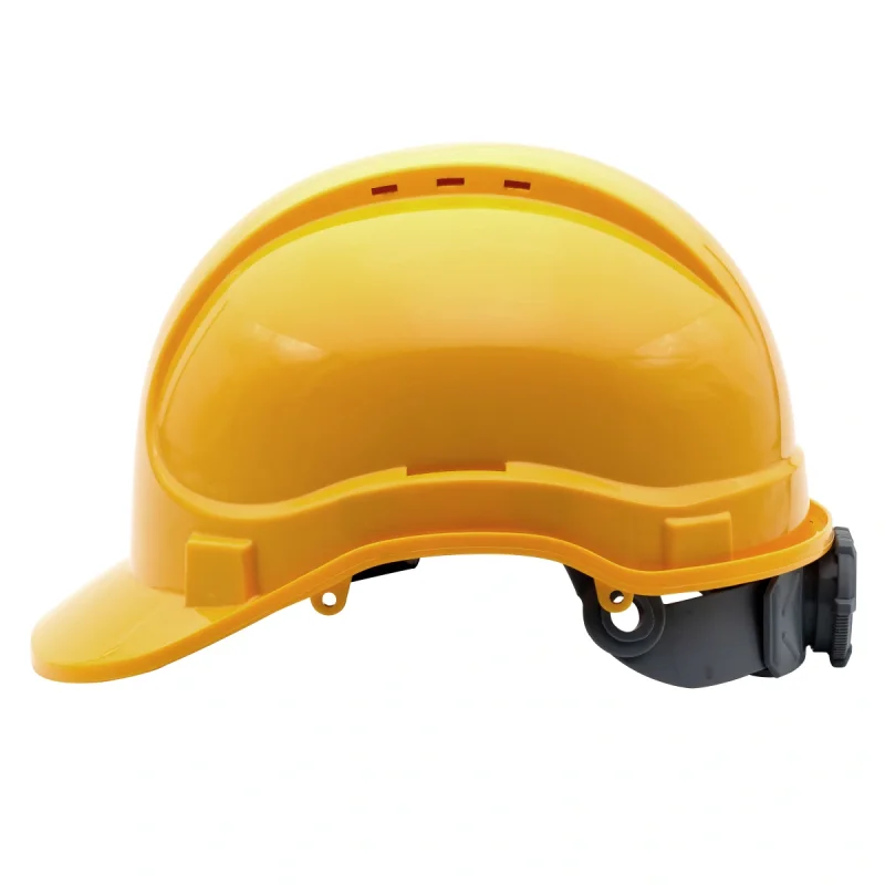 Каска защитная ЕЛАНПЛАСТ АЙ-ПРАЙМ ЭКСПЕРТ желтая (ленточное оголовье, храповый механизм)