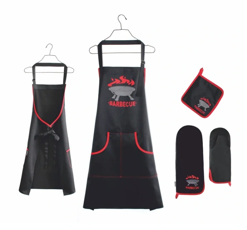 Комплект MOGOTEX кухонный (фартук 85х70, прихватка 18х18, прихватка-рукавица 31х16) "БАРБЕКЮ" черный