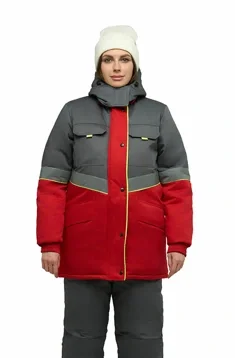 Костюм женский утепленный "СЕВЕРНАЯ ШИРОТА" серый/красный (куртка + полукомбинезон) Минпромторг