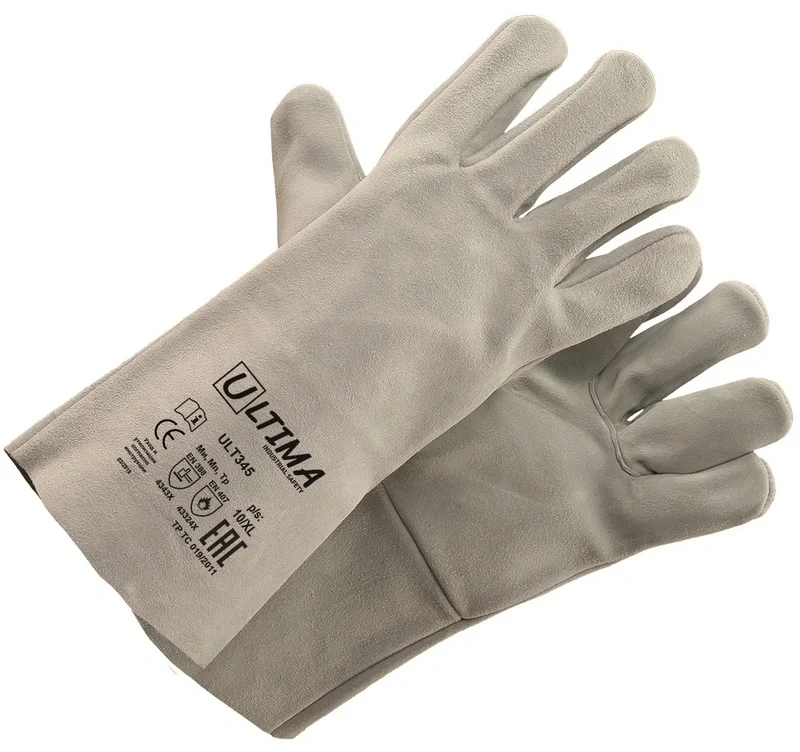 Краги спилковые без подкладки. Кевларовая нить ULT345 (коробка 60 пар/ упак. 12 пар)