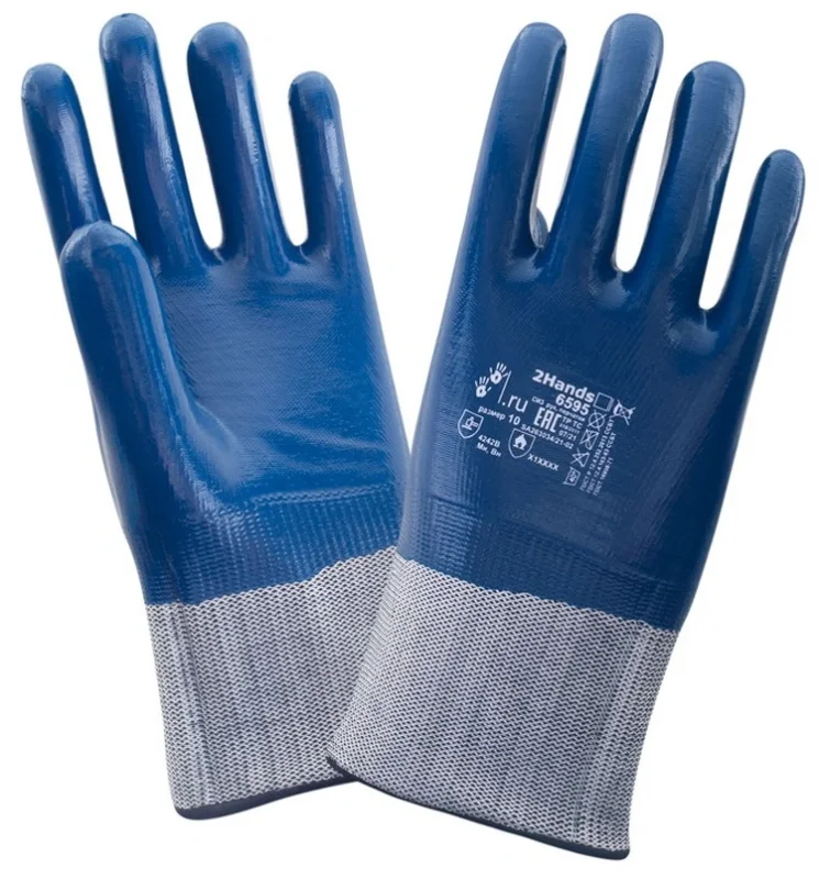 Перчатки 2Hands 6595, полиэстер/полное покрытие нитрилом, защитный манжет
