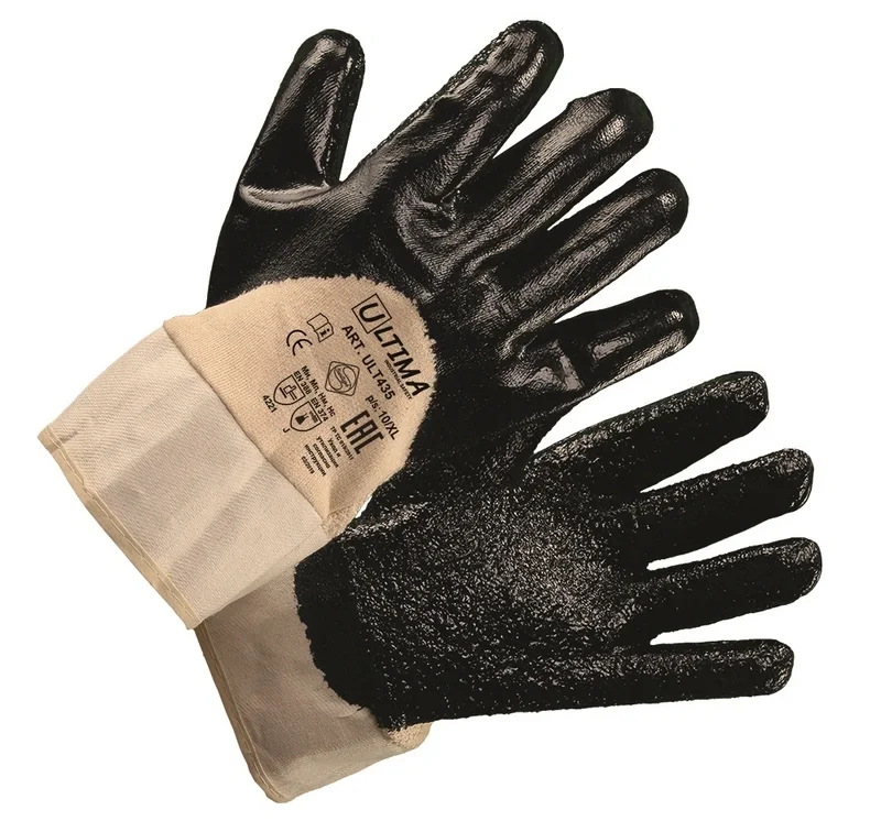Перчатки с нитриловым покрытием, крага, полуобливные, рельеф.покрытие ULT435 (кор144пары/уп12 пар)